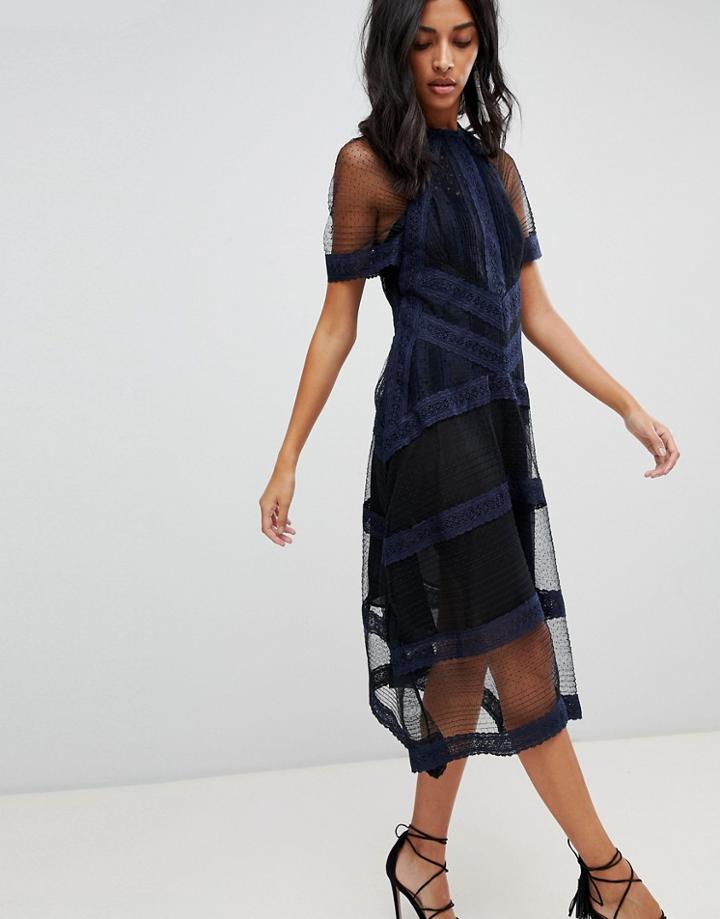 Allsaints Lace Panel Midi Dress - Black