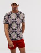 Urban Threads T-shirt In Bright Paisley Print - Navy
