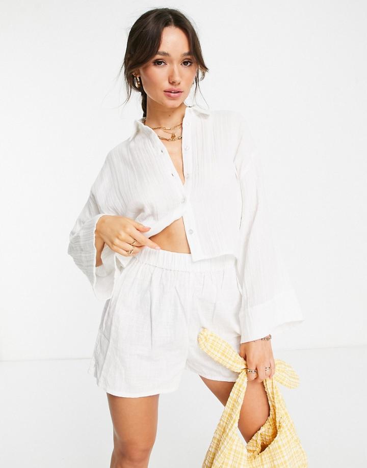 Asos Design Natural Crinkle Shirt In White