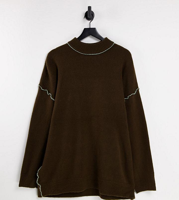 Reclaimed Vintage Inspired Unisex High Neck Sweater With Exposed Contrast Seams-multi