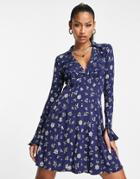 Free People Good Days Floral Print Mini Dress In Navy
