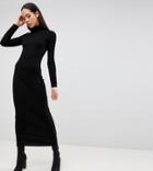 Asos Design Tall High Neck Rib Maxi Dress With Long Sleeves