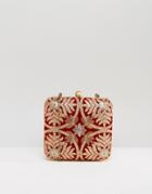 Park Lane Embroidered Box Clutch Bag - Red