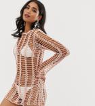 Missguided Crochet Knit Dress In Pink - Pink