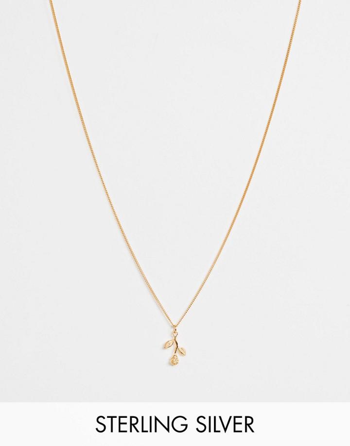 Asos Design Sterling Silver Necklace With Rose Pendant In 14k Gold Plate