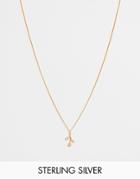 Asos Design Sterling Silver Necklace With Rose Pendant In 14k Gold Plate