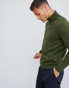 Asos Design Lambswool Roll Neck Sweater In Green - Green