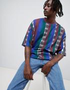 Asos Design Oversized Stripe Check T-shirt With Half Sleeve - Multi