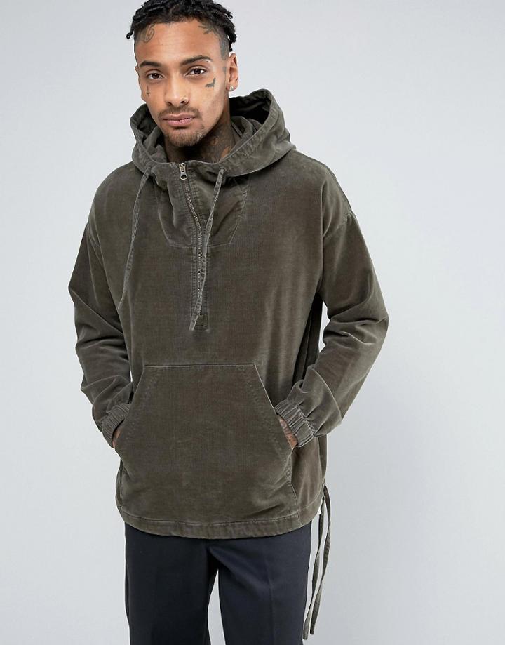 Asos Windbreaker In Brushed Cord In Khaki - Green