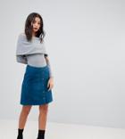 Y.a.s Tall Popper Detail Suede Skirt - Navy