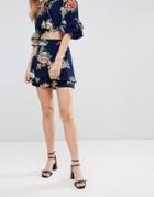 Love & Other Things Rose Print High Waisted Short - Navy