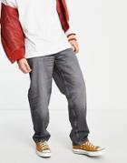 Asos Design Cone Mill Denim Baggy 'american Classic' Jeans In Washed Black With Abrasions