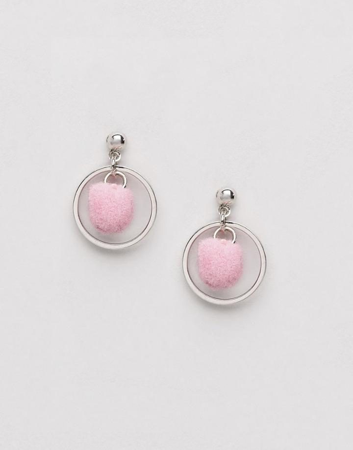 Asos Mini Pom Drop Earrings - Silver