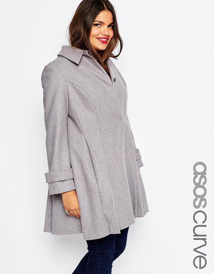 Asos Curve Dolly Skater Coat - Gray