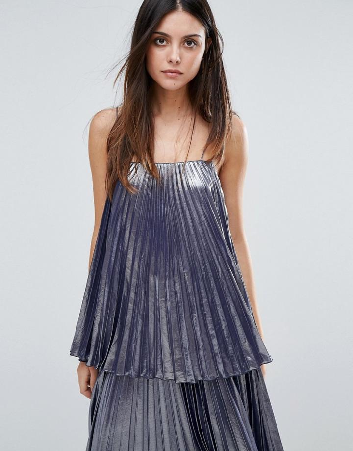 Warehouse Metallic Pleated Cami - Silver