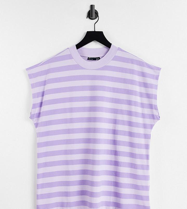 Asos Design Tall Boxy Sleeveless T-shirt In Stripe In Lilac Stripe-purple