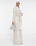 Asos Design Batwing Scatter Embellished Maxi Dress In Pale Gold