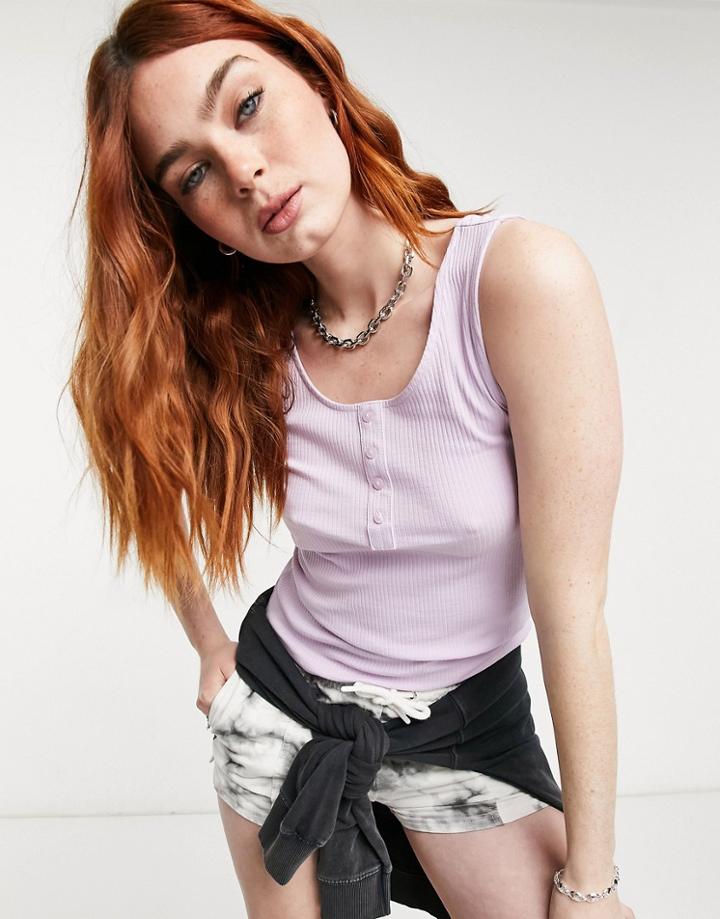 Only Tank Top With Sccop Neck And Button Front In Purple