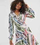 Flounce London Tall Satin Mini Wrap Dress In Multi Animal - Multi
