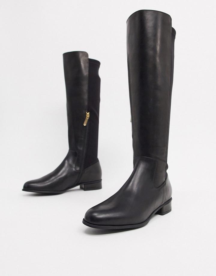 Karen Millen Olivia Leather Flat Knee Boots In Black