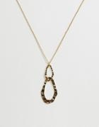 Asos Design Long Necklace With Hammered Open Circle Pendants In Gold - Gold