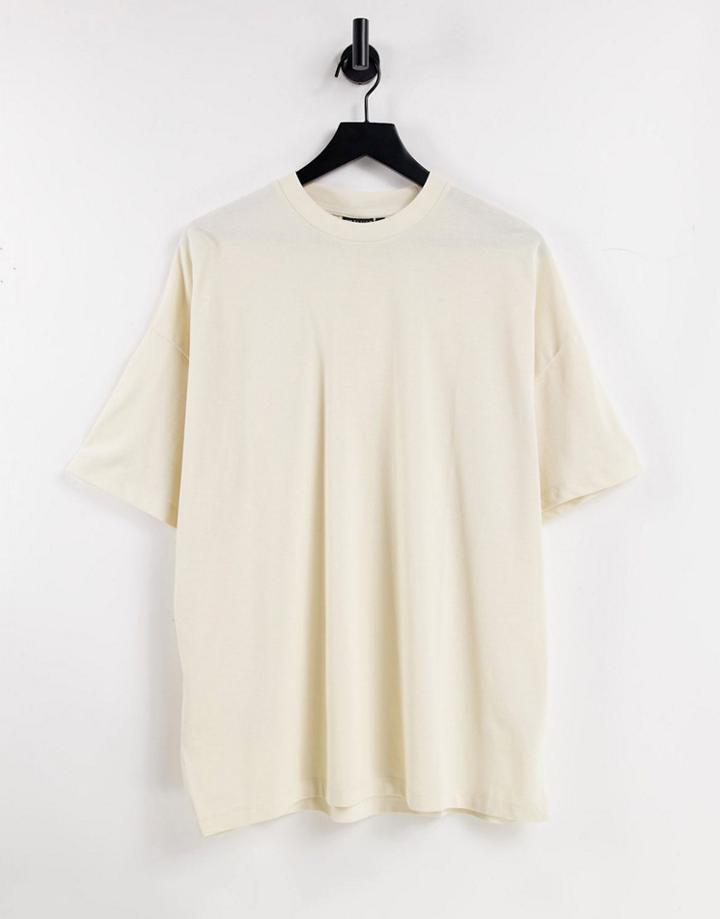 Asos Design Pique Oversized T Shirt In Beige-neutral