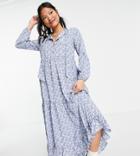 Urban Threads Petite Tiered Maxi Smock Dress In Floral Print-blues