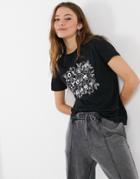 New Look Follow Your Heart Floral Tee In Black