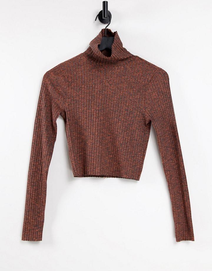 Asos Design Top With Roll Neck In Space Dye In Orange