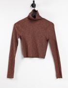 Asos Design Top With Roll Neck In Space Dye In Orange