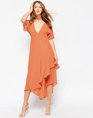 Asos Wedding Dress With Plunge Neckline - Rust