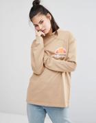 Ellesse Oversized Boyfriend Sweatshirt With High Neck And Vintage Chest Logo - Beige