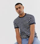 Farah Newell Stripe Logo T-shirt In Blue Exclusive At Asos - Blue