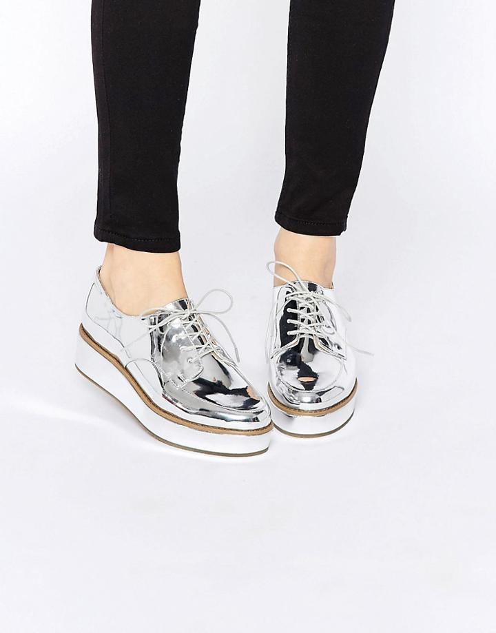 Asos Mavis Flatform Lace Up Shoes - Silver
