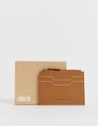 Asos Design Leather Cardholder With Zip In Tan - Tan