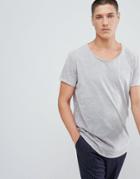 Asos Design Relaxed Longline T-shirt With Scoop Neck And Curved Hem In Ombre Acid Wash - Gray