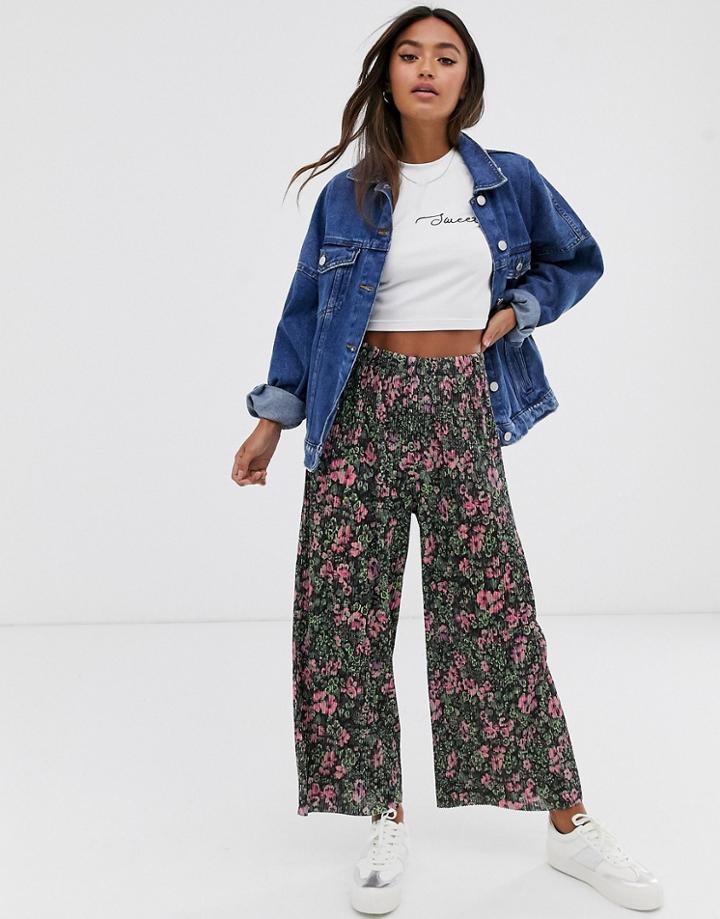 Asos Design Floral Print Plisse Culotte-multi