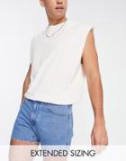Asos Design Denim Shorts With Split Hem Detail In Mid Wash In Shorter Length-blue