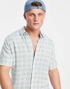 River Island Short Sleeve Tile Print Revere Shirt In Blue