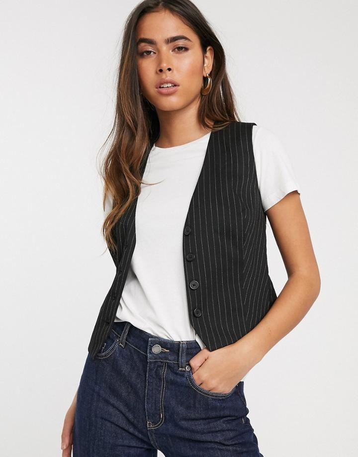 Stradivarius Suit Vest In Pinstripe-black