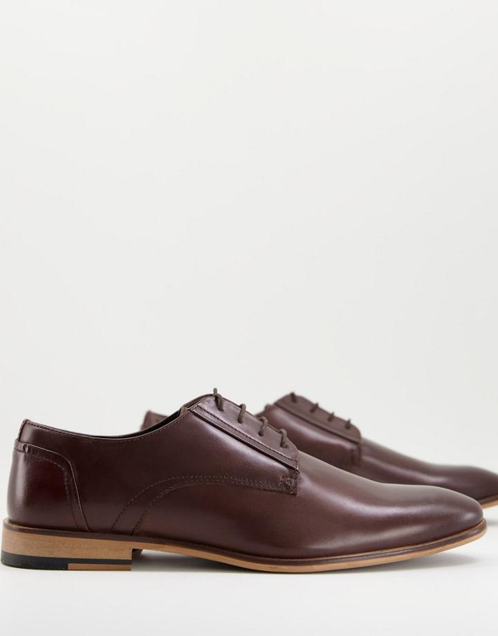 Asos Design Lace Up Derby Shoes In Brown Leather