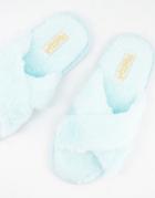 Truffle Collection Cross Strap Slippers In Mint-blues