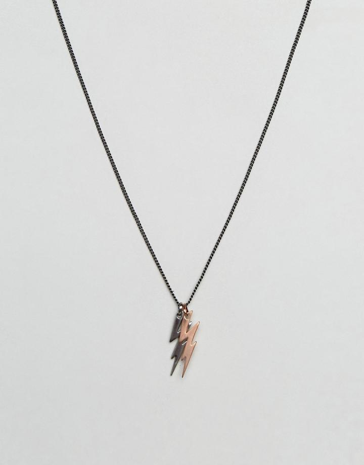 Simon Carter Double Lightening Bolt Necklace In Rose Gold & Gunmetal - Multi
