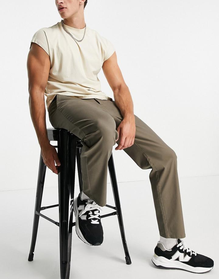 Asos Design Skate Fit Chinos In Khaki-green