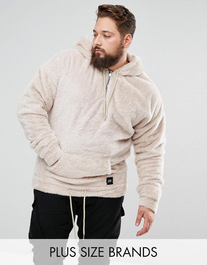 Sixth June Plus Super Oversized Hoodie In Stone Fluffy Borg - Stone
