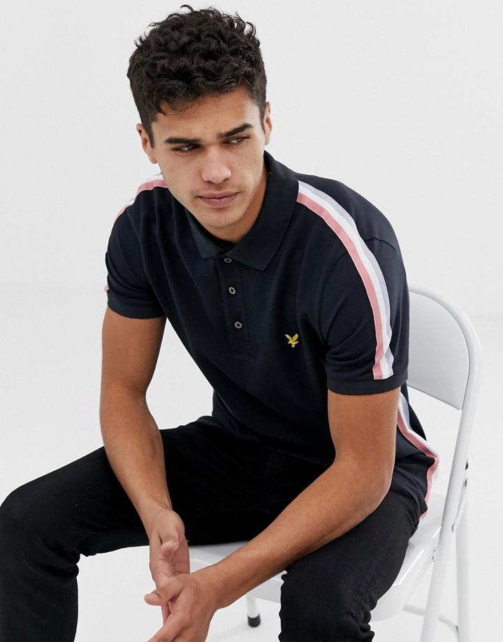 Lyle & Scott Side Stripe Polo In Black - Black