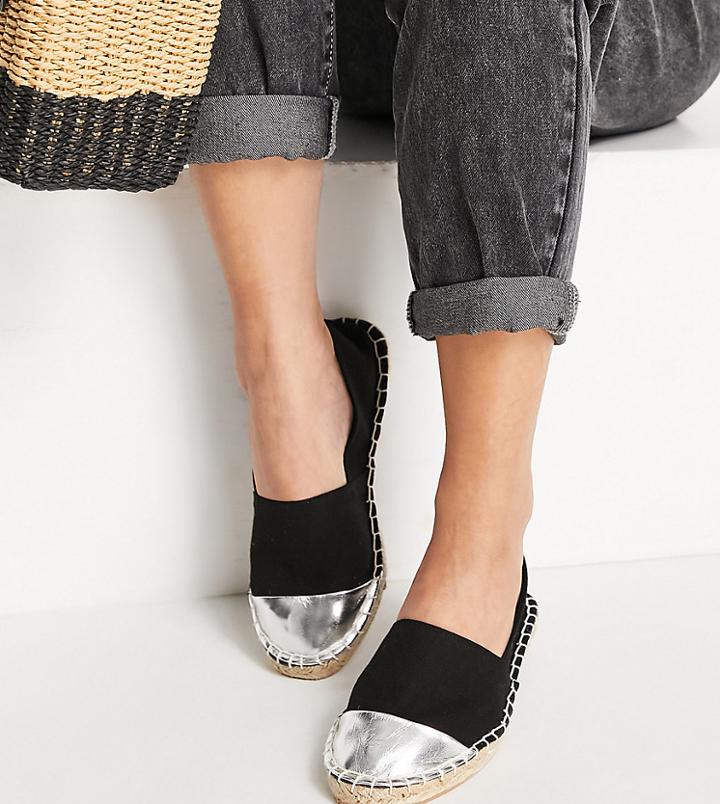 London Rebel Wide Fit Espadrilles In Black