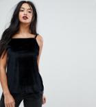 Asos Petite Cami In Velvet With Mesh Hem Detail And Square Neck - Black