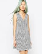 Asos Sleeveless Button Through Swing Dress In Stripe Print