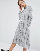 Daisy Street Oversized Shirt Dress In Grid Check - Gray